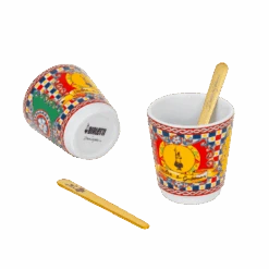 Set Moka Express Carretto Siciliano 2 Tz, 2 Bicchierini In Porcellana E 2 Palettine Dorate -Vico 9. dg set bicchierini still 2